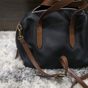 Fossil Black and Brown Leather Accent Bag